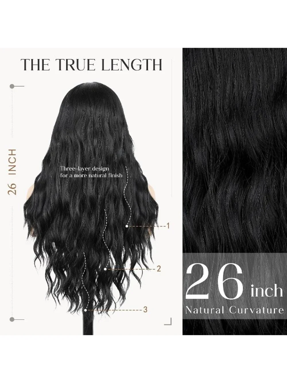 Women's Black 26 Inch Long Synthetic Middle Part Lace Front Wavy Wig